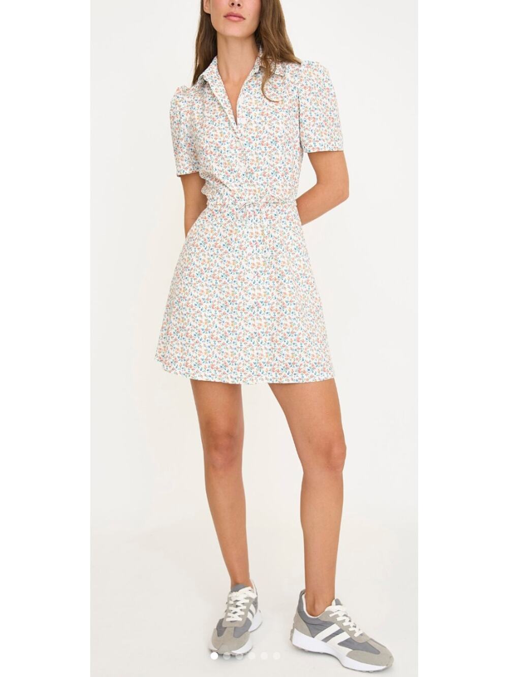 Floral Collared Mini Dress - White Multi